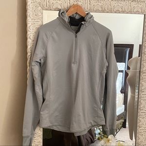 Nike Women's Gray Silver Dri Fit Long Sleeves Hoodie Half Zipper Top